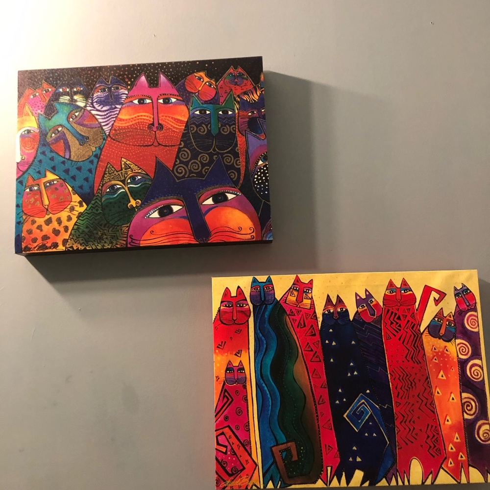 Laurel Burch TWO Canvas Cat Wall Art